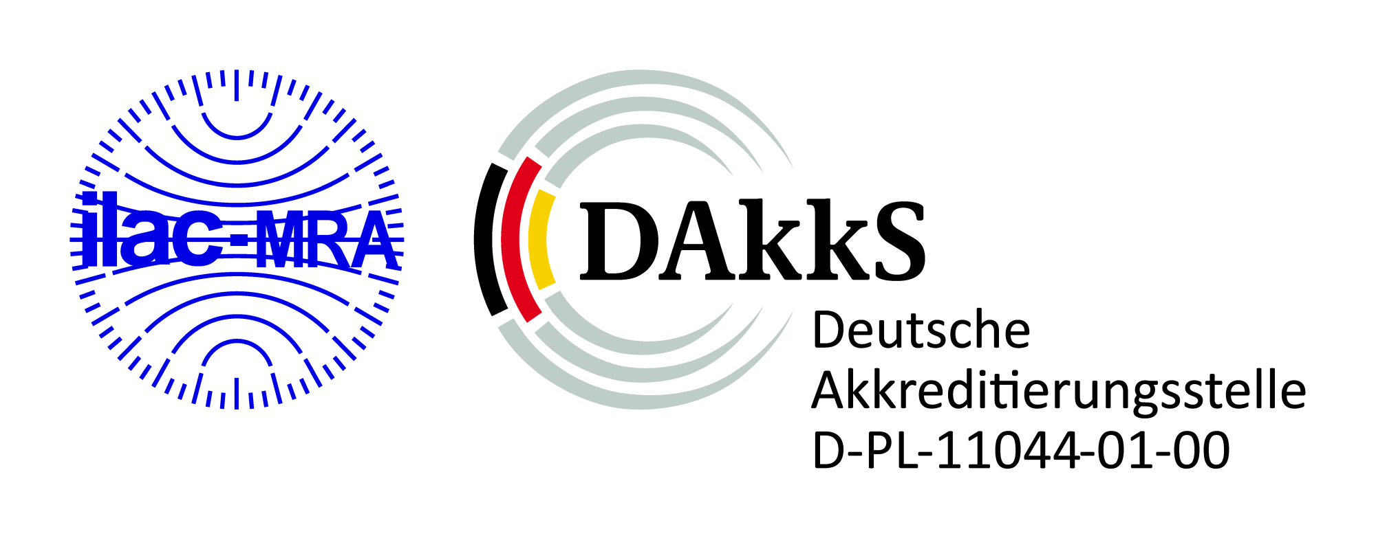 DAkkS-Akkreditierungssymbol mit ilac-MRA-Zeichen, D-PL-11044-01-00